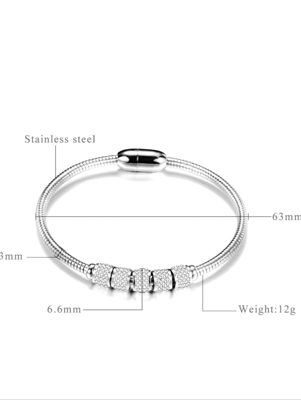 Sterling Silver CZ Bead Charm Bracelet - Silver - Picture 2 of 2